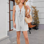 Damen Jumpsuit mit tiefem V-Ausschnitt und Schleifen-Detail R&B