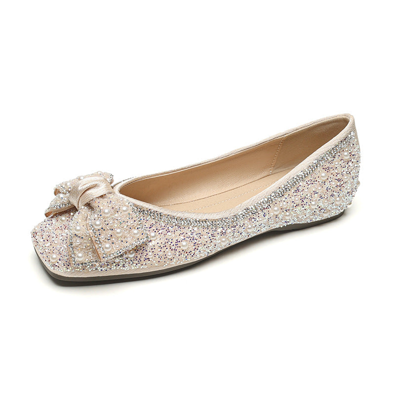 Damen Ballerinas mit funkelnden Strass- und Perlenapplikationen