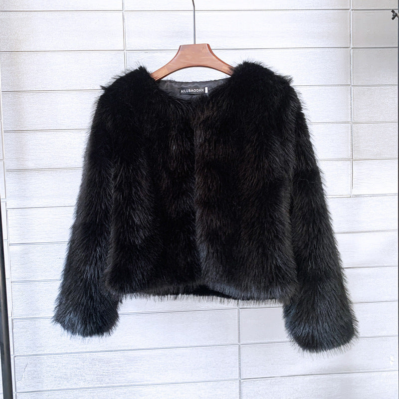 Damen Flauschige Kurzjacke aus hochwertigem Kunstfell mit eleganten Ärmeln R&B