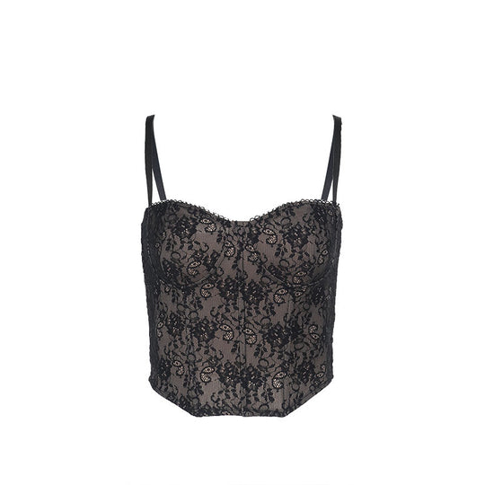 Damen Spitzen-Crop-Top mit verstellbaren Trägern R&B