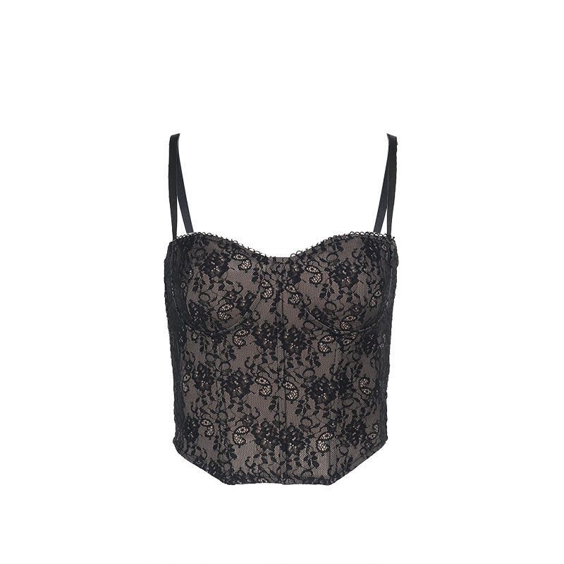 Damen Spitzen-Crop-Top mit verstellbaren Trägern R&B