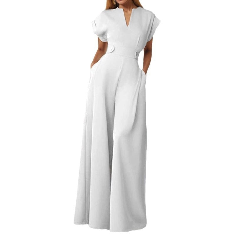 Damen eleganter Jumpsuit mit weitem Bein und praktischen Taschen R&B