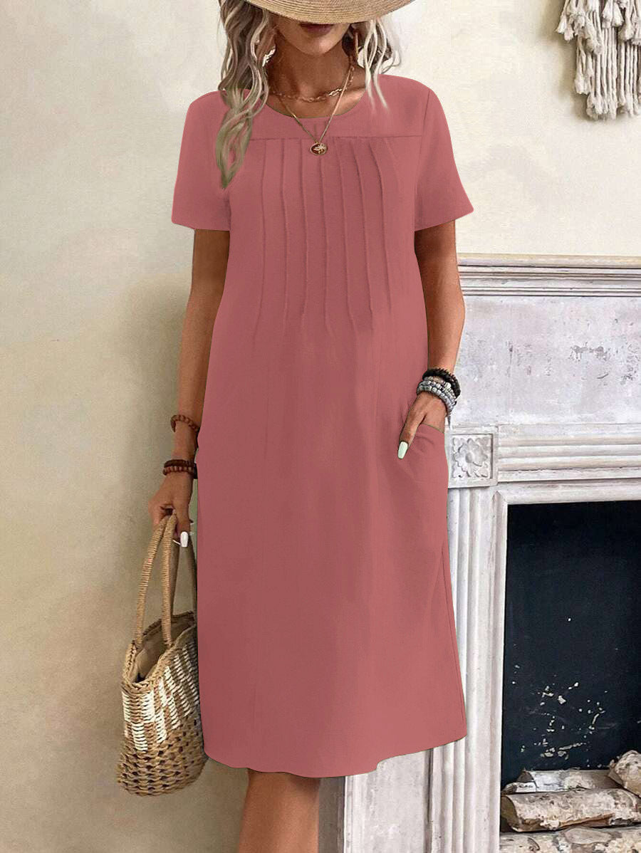 Damen lässiges Midi-Kleid mit Falten-Design und praktischen Taschen R&B