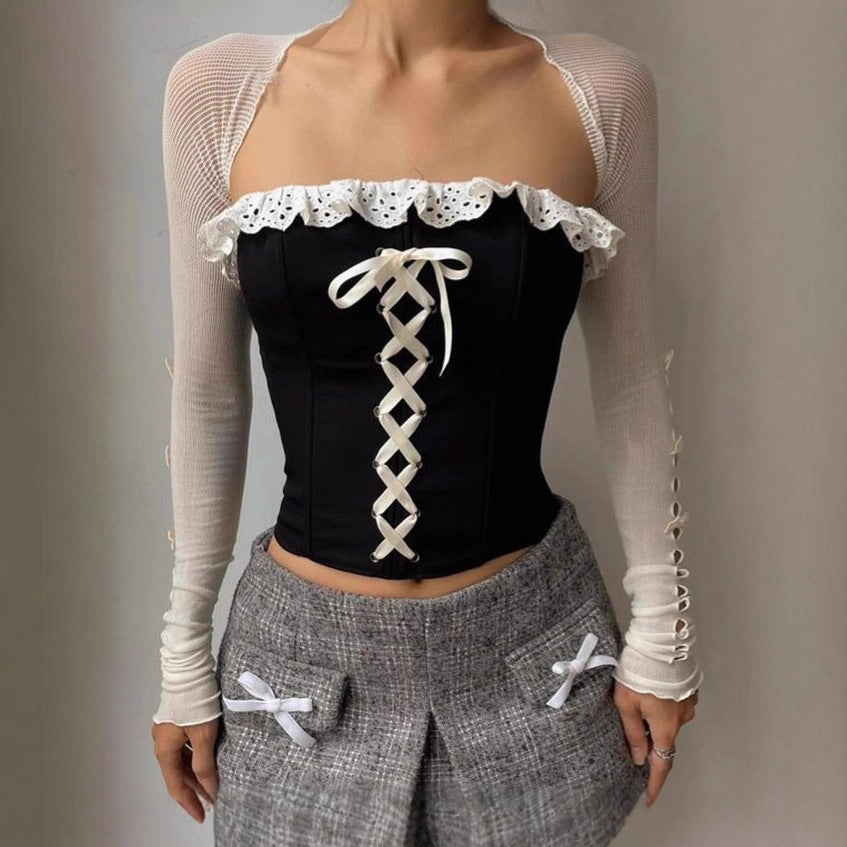 Damen Bustier-Oberteil mit Rüschendetail und Schnürung R&B