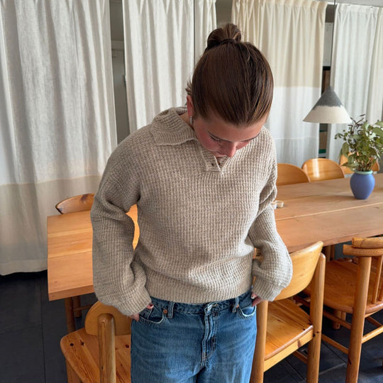 Damen Strickpullover mit Knopfleiste und breitem Schnitt R&B