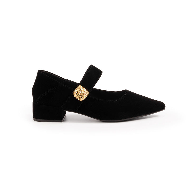 Damen elegante Mary Jane Pumps mit modischem Riemchen und goldener Schnalle R&B
