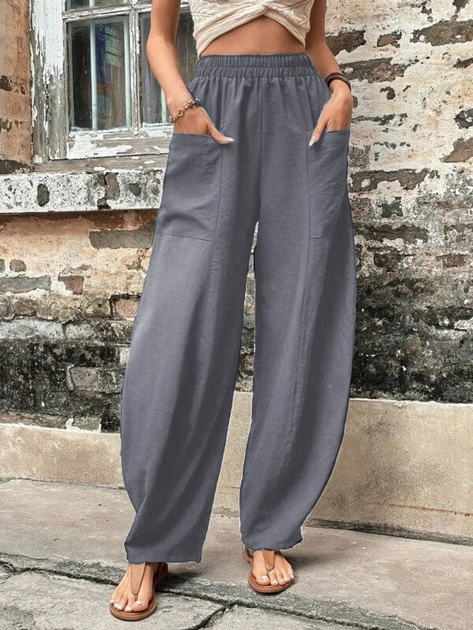 Damen Weite Leinen-Relaxhose mit praktischen Eingrifftaschen R&B