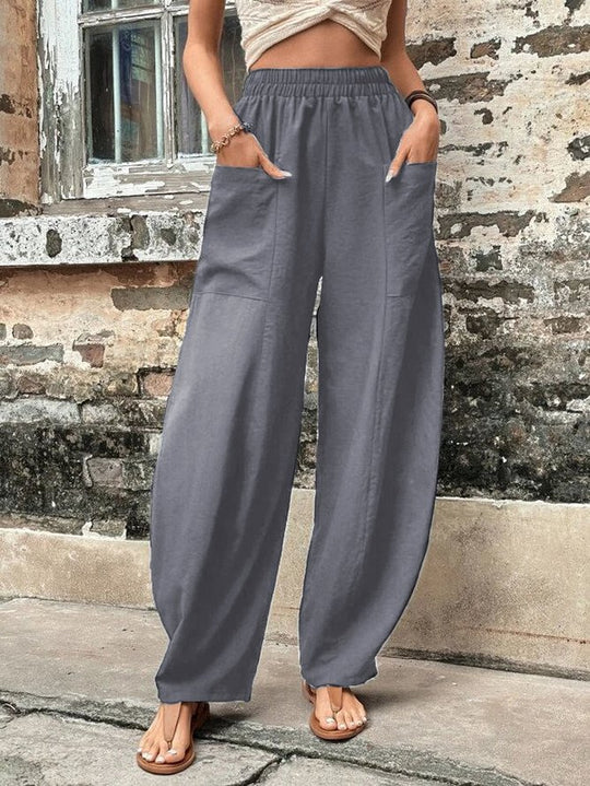 Damen Weite Leinen-Relaxhose mit praktischen Eingrifftaschen R&B
