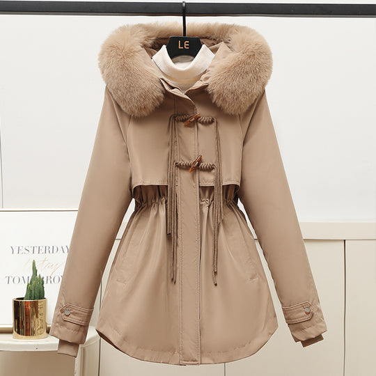 Damen Wattierte Winterjacke mit abnehmbarem Kunstfellkragen und Taillenzug R&B