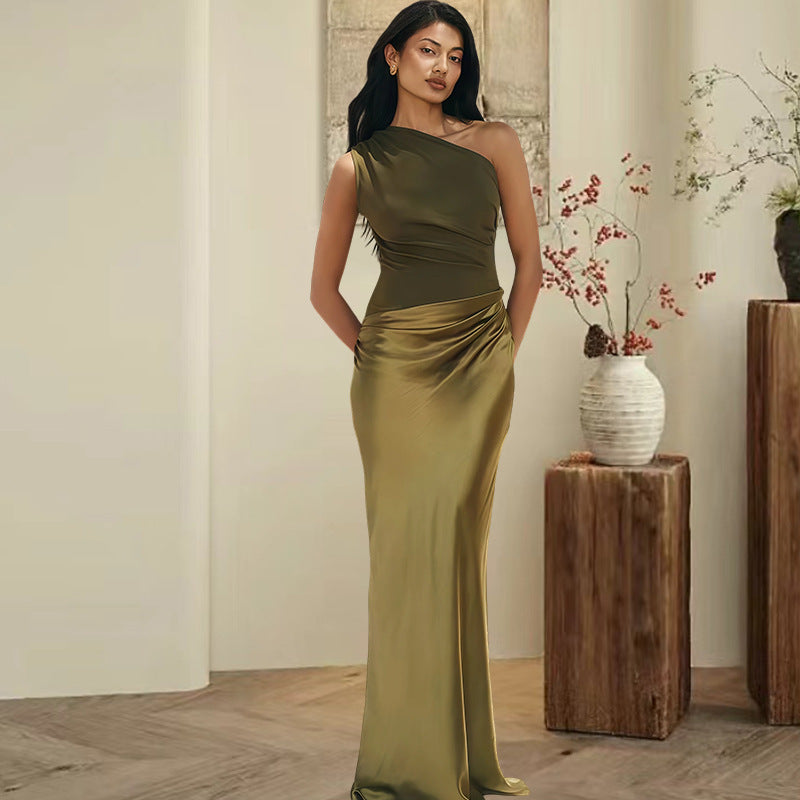 Damen Elegantes Asymmetrisches Abendkleid mit schimmerndem Satin R&B