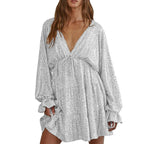 Damen Funkelndes Festkleid mit V-Ausschnitt und Rüschendetails R&B