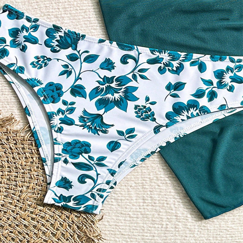 Damen Bikini-Set mit floralem Design und lässigem Überrock R&B