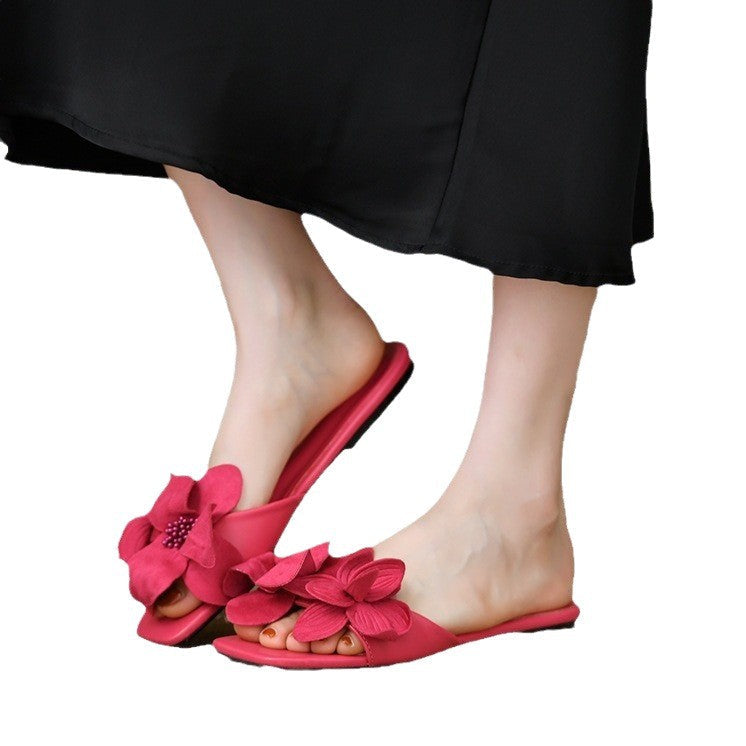 Damen Flache Sandalen mit dekorativer Blumenapplikation und komfortabler Fußbett