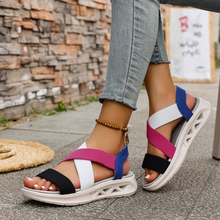 Damen Sportliche Sandalen mit elastischen Riemen und rutschfester Sohle R&B