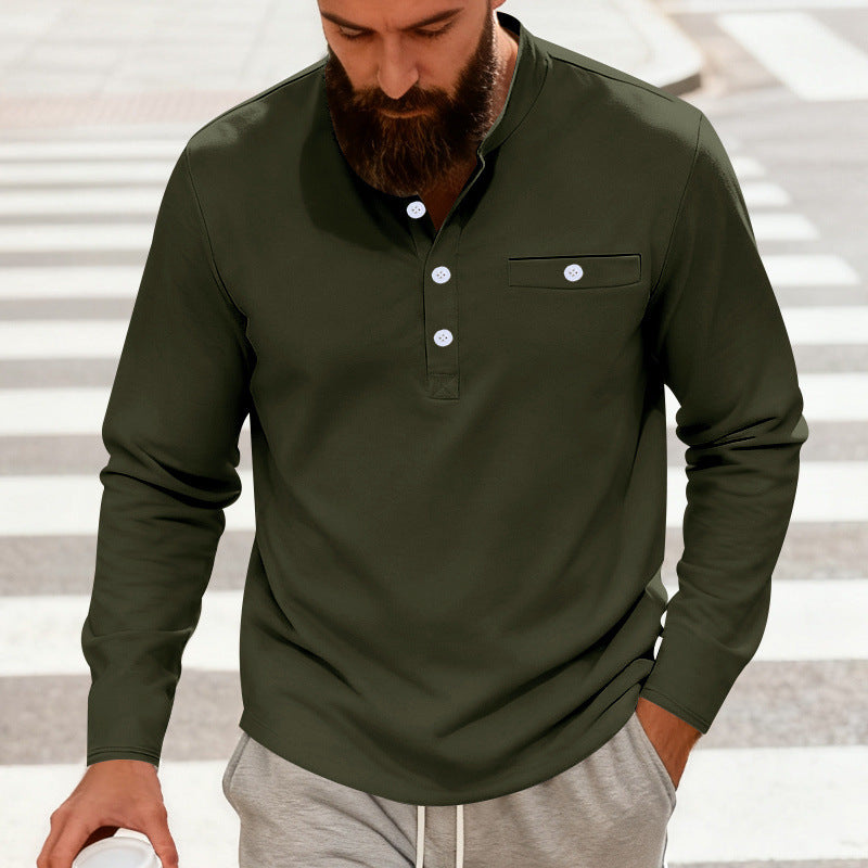Herren nan lässiges Langarm-Henleyshirt aus Baumwollmischung mit Brusttasche R&B
