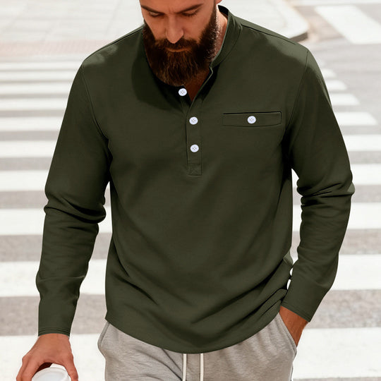 Herren nan lässiges Langarm-Henleyshirt aus Baumwollmischung mit Brusttasche R&B