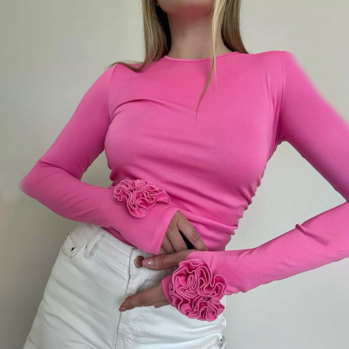 Damen Langarmshirt mit verspielten Rüschendetails