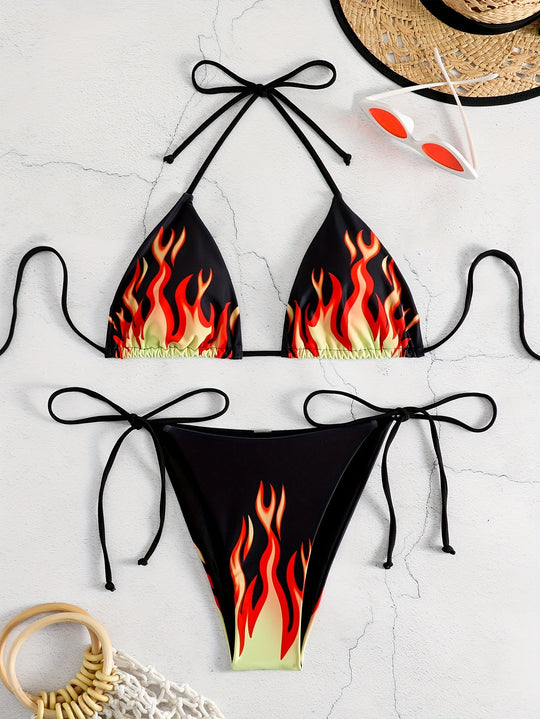 Damen Triangel-Bikini mit feurigem Motiv R&B