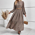 Damen Maxikleid mit raffiniertem Muster und Taillengürtel R&B