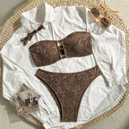 Damen Bandeau-Bikini mit floralem Häkelmuster R&B