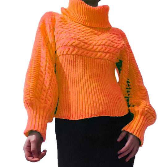 Damen Strickpullover mit hohem Kragen und strukturiertem Design R&B