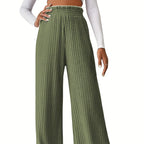 Damen weite Plisseehose mit hohem Bund und elastischem Taillenband R&B