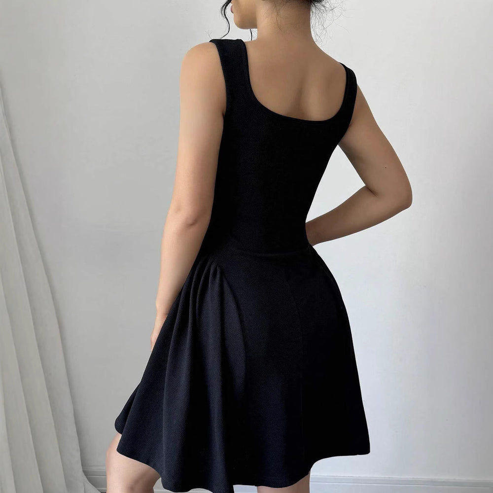 Damen A-Linien Kleid mit Quadrat-Ausschnitt und fließendem Rock R&B