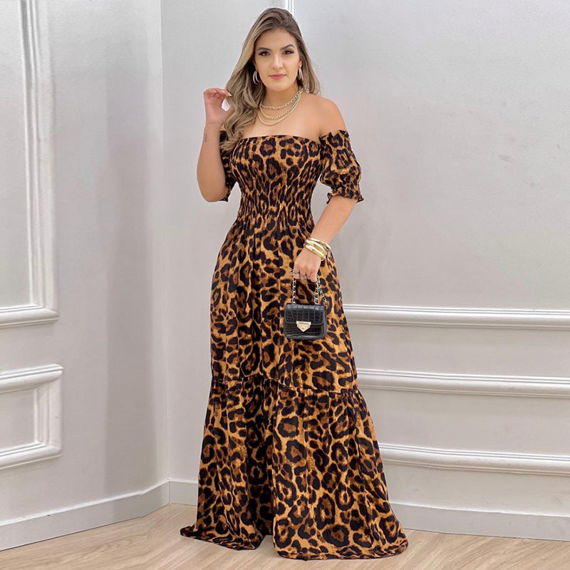 Damen Off-Shoulder Maxikleid mit voluminösen Puffärmeln und nostalgischer Raffung R&B