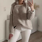 Damen Grobstrickpullover mit kontrastierendem Abschluss und lockerem Schnitt R&B