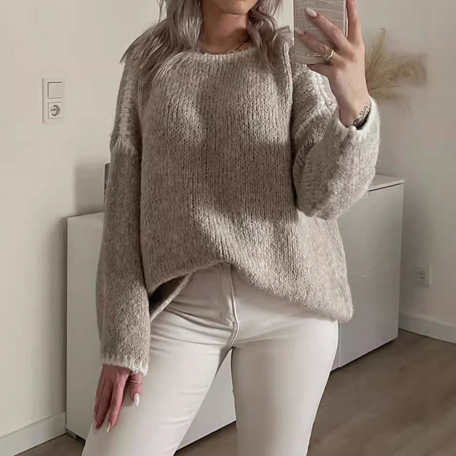 Damen Grobstrickpullover mit kontrastierendem Abschluss und lockerem Schnitt R&B