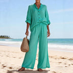 Damen Luftige Leinenbluse und weite Hose R&B