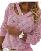 Damen Strickpullover mit V-Ausschnitt und raffiniertem Rippstruktur R&B