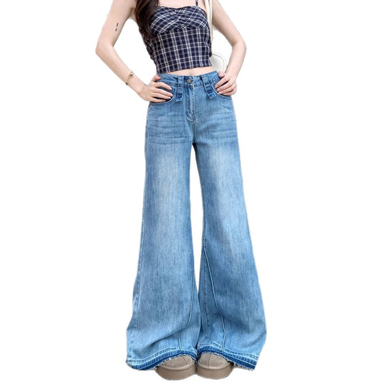 Damen Weite High-Waist Jeans mit lässigem Schnitt und modischen Details R&B