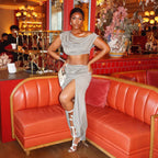 Damen Elegantes Two-Piece Set mit asymmetrischem Oberteil und gerafftem Rock R&B