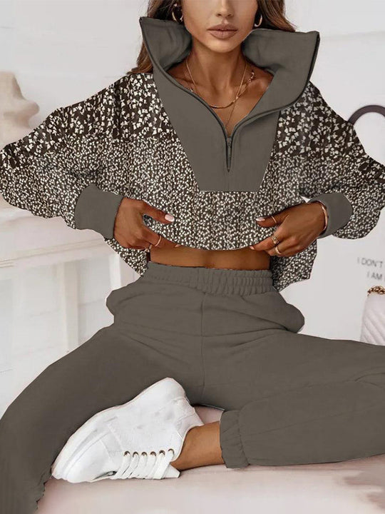 Damen sportliches Freizeitset mit dekorativem Kragen und modernem Design Heidi-Mode