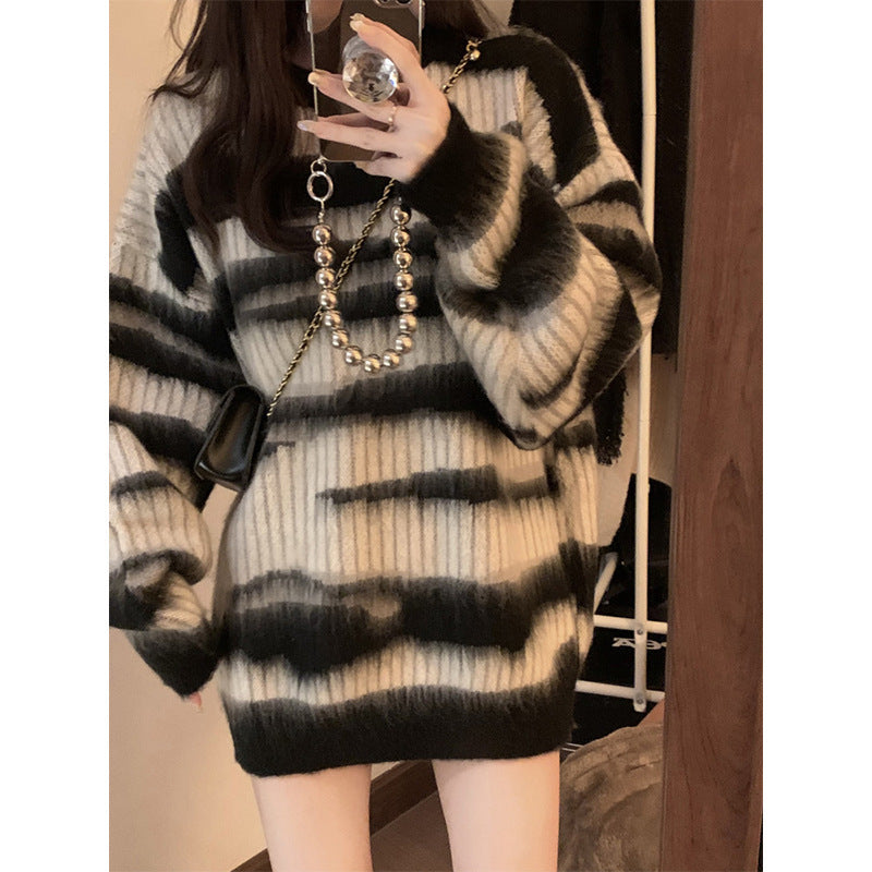 Damen Grobstrickpullover mit modernem Blockstreifenmuster und lockerer Passform R&B