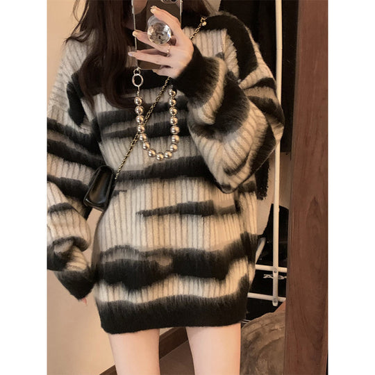 Damen Grobstrickpullover mit modernem Blockstreifenmuster und lockerer Passform R&B