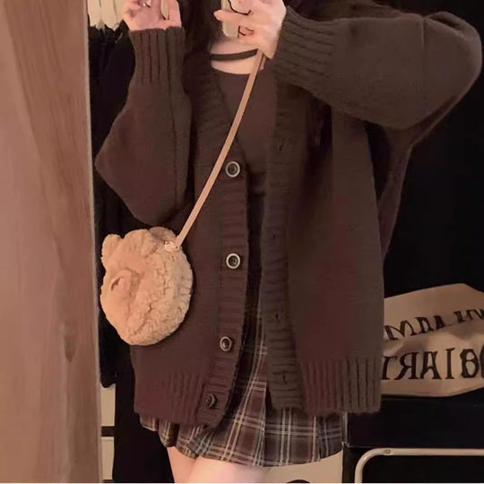 Damen Grobstrickjacke mit voluminösen Ärmeln und knöpfbarem Ausschnitt R&B
