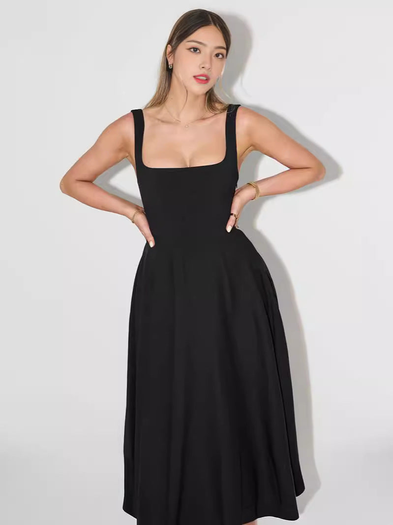 Damen A-Linien Maxikleid mit quadratischem Ausschnitt und fließendem Stoff R&B