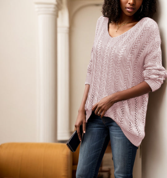 Damen luftiger Strickpullover mit Rippstruktur und asymmetrischem Saum R&B