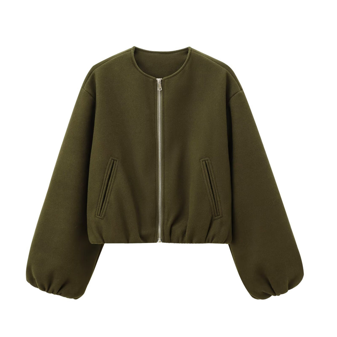 Damen modische Zip-Jacke mit oversized Ärmeln und tiefen Taschen R&B
