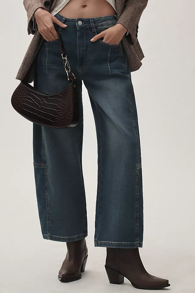 Damen Weit geschnittene Denim-Hose mit elastischem Bund und modischem Schnitt R&B