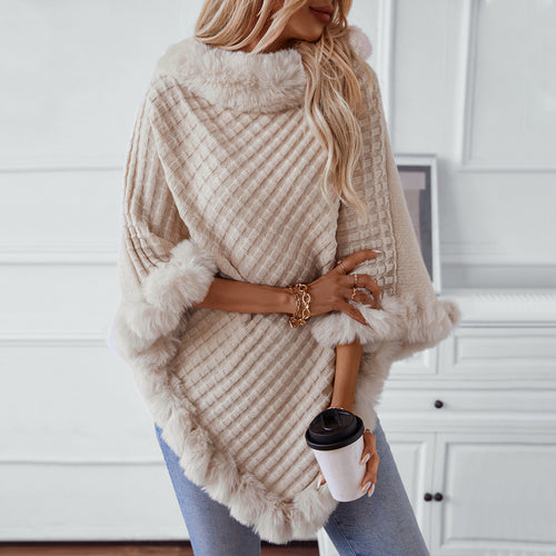 Damen kuschelige Strickdecke mit luxuriösem Kunstfellbesatz R&B
