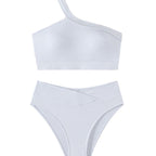 Damen Sport-Bikini mit asymmetrischem Oberteil und hohem Bund R&B