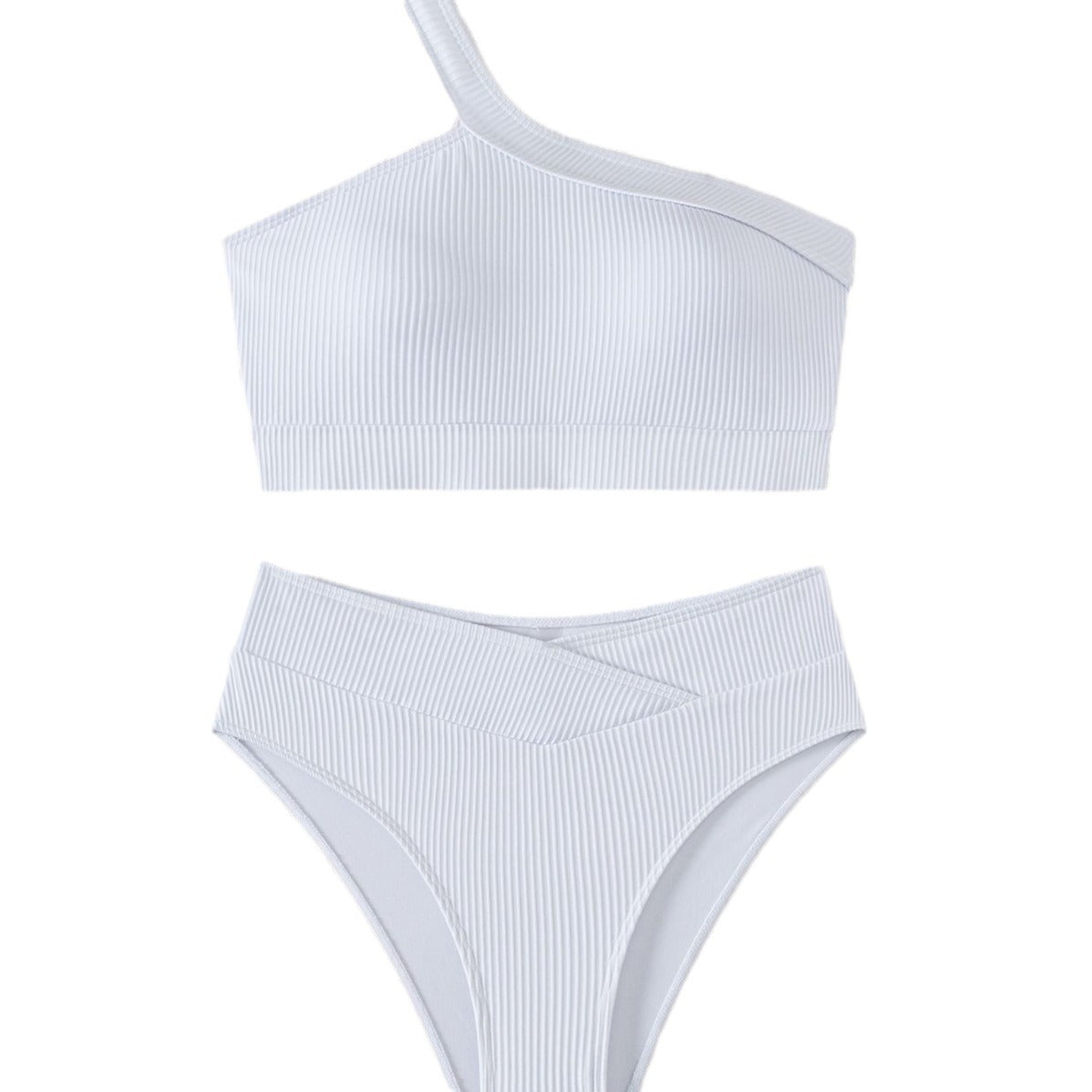 Damen Sport-Bikini mit asymmetrischem Oberteil und hohem Bund R&B