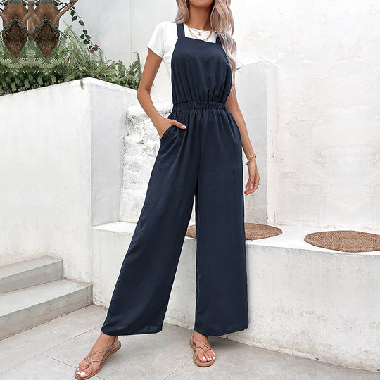 Damen lässiger Jumpsuit mit weitem Bein und elastischem Bund R&B