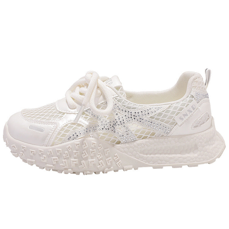 Damen Atmungsaktive Sneaker mit modischem Netzdesign und Glitzerakzenten