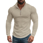 Herren nan strukturierter Grid-Halbzip-Pullover mit hohem Stehkragen und elastischem Komfortsaum R&B