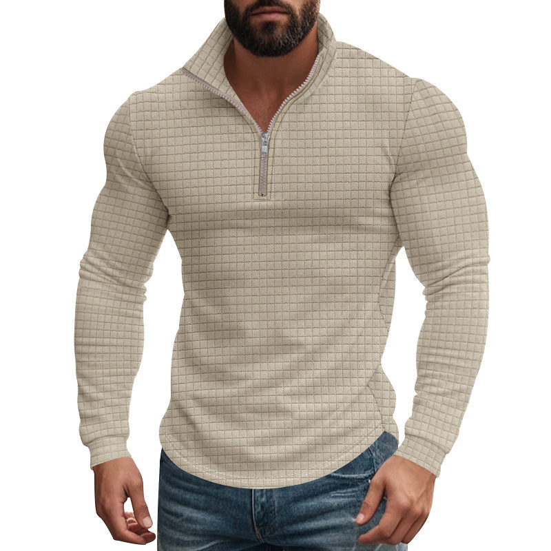 Herren nan strukturierter Grid-Halbzip-Pullover mit hohem Stehkragen und elastischem Komfortsaum R&B