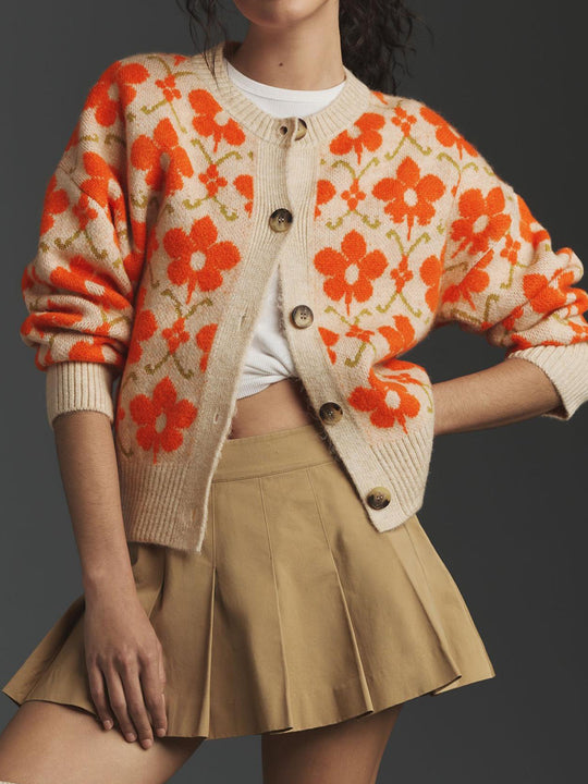 Damen florale Strickjacke mit Knöpfen und angenehmer Passform R&B